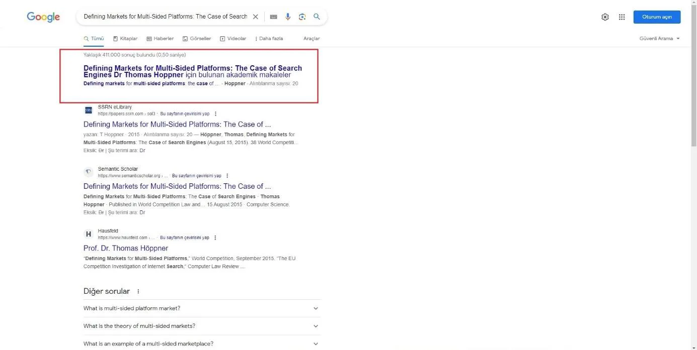 Şekil 29: 2023 Yılında SERP’te Yer Alan “Google Akademik” Özelliği