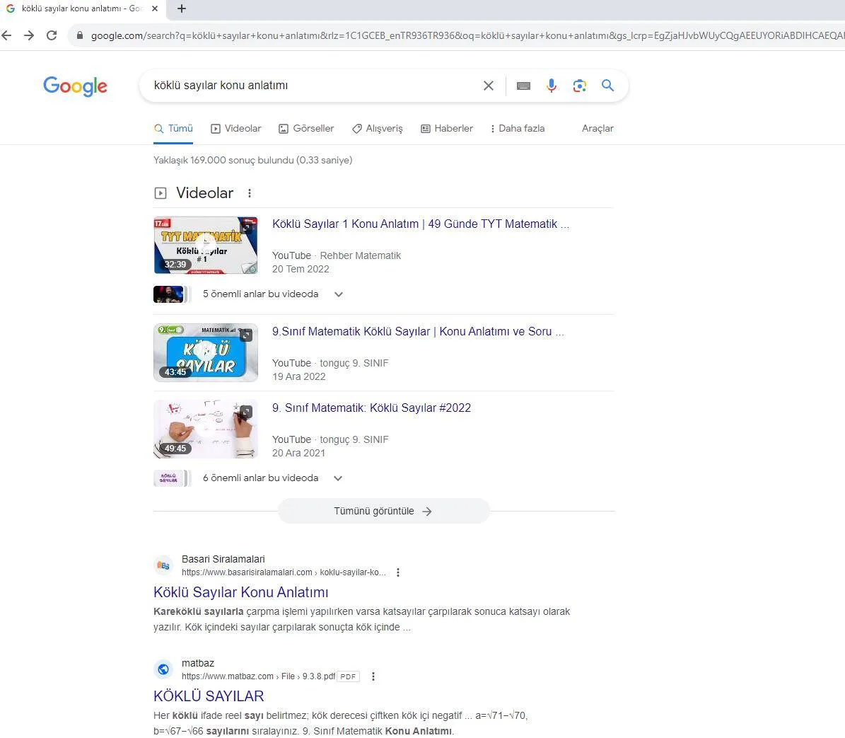 Şekil 63: SERP’teki Videolar Özelliği (Masaüstü) 240