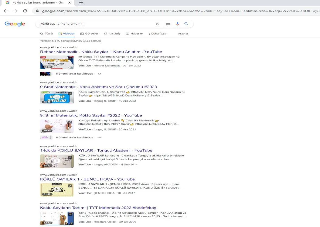 Şekil 65: SERP’teki Videolar Sekmesi - Masaüstü 242