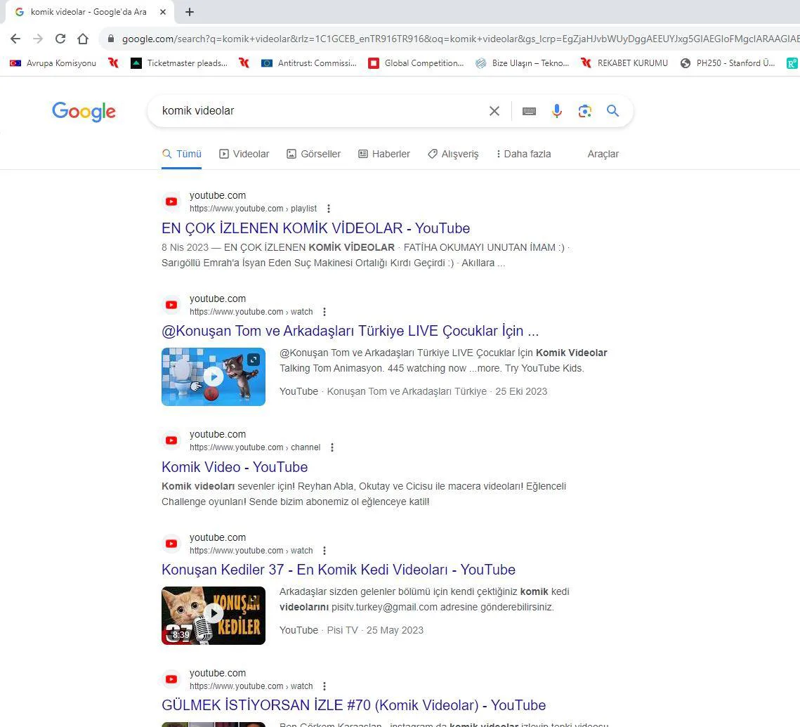 Şekil 67: Video Kategorisine Yönelik Dolaşımsal Olmayan Sorguda Video Özelliğinin Gösterilmediği Durum