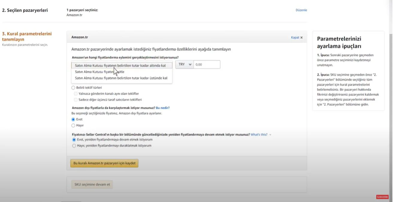 Şekil 4: Amazon Otomatik Fiyatlandırma Sistemi Ekranı - III