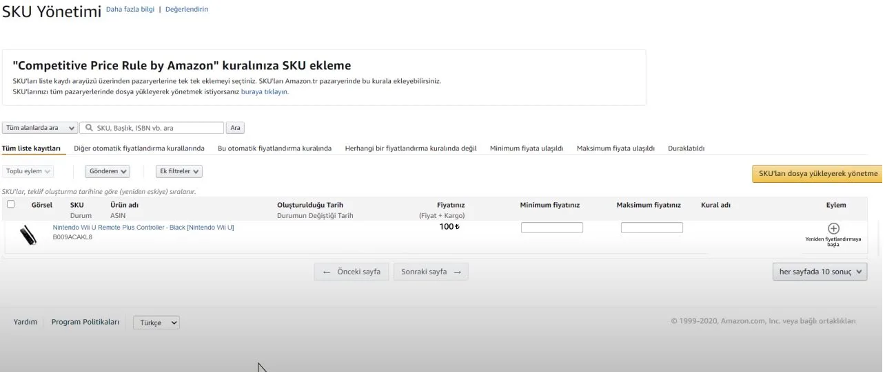 Şekil 5: Amazon Otomatik Fiyatlandırma Sistemi Ekranı - IV