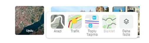 Şekil 1: Google Maps’te Yer Alan Katmanlar