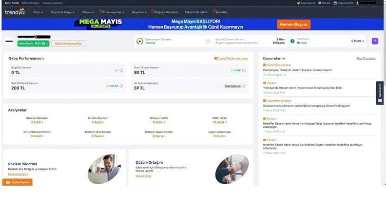 Şekil 1: TRENDYOL Satıcı Paneli Örneği