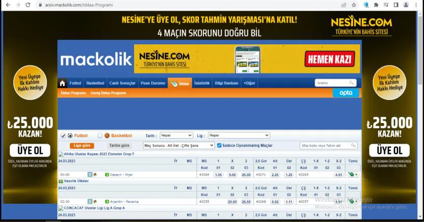 Şekil 3: MAÇKOLİK İddaa Sekmesi