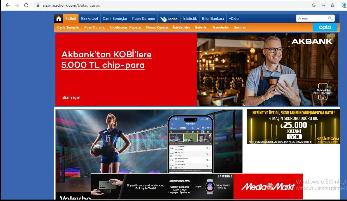 Şekil 2: MAÇKOLİK Ana Sayfa Banner Reklamlar