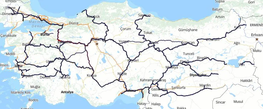 Şekil 6: Türkiye Demir Yolları Haritası