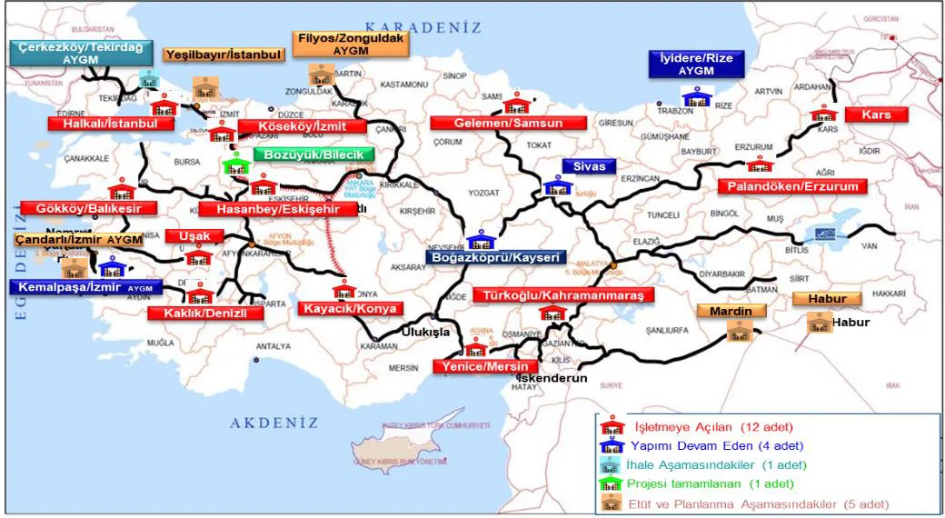 Şekil 7: Türkiye’deki Lojistik Merkezleri
