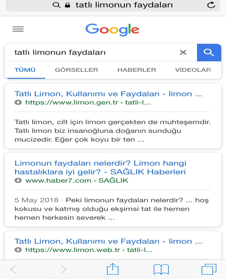 Şekil 13: Adwords Reklamı Bulunmayan Bir Sorgunun Cep Telefonu İlk Ekran Görüntüsü