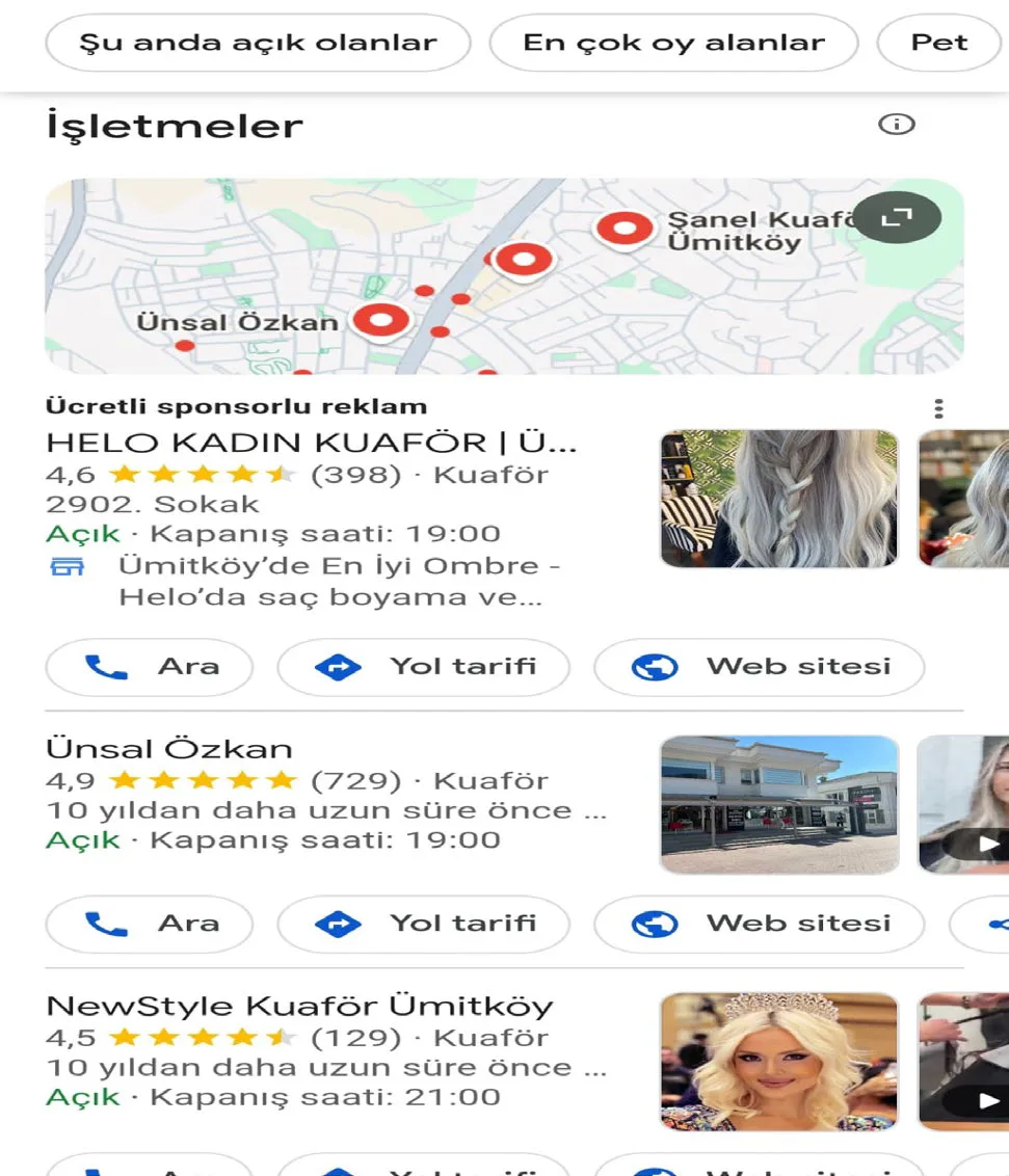 Şekil 4: GOOGLE Yerel Birim Mobil Ekran Görüntüsü
