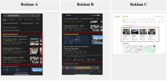 Şekil 5: GOOLE’ın Yerel Reklam Biçimlerine İlişkin Kategorisi