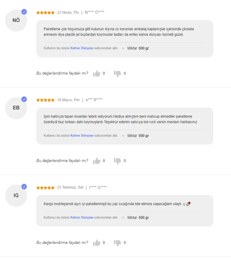 Şekil 4: HEPSİBURADA Pazaryerinde Yer Alan Tüketici Yorumlarına İlişkin Ekran Görüntüsü