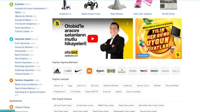 Şekil 6: SAHİBİNDEN Sitesi İçinde Yer Alan Çeşitli Reklam Alanları