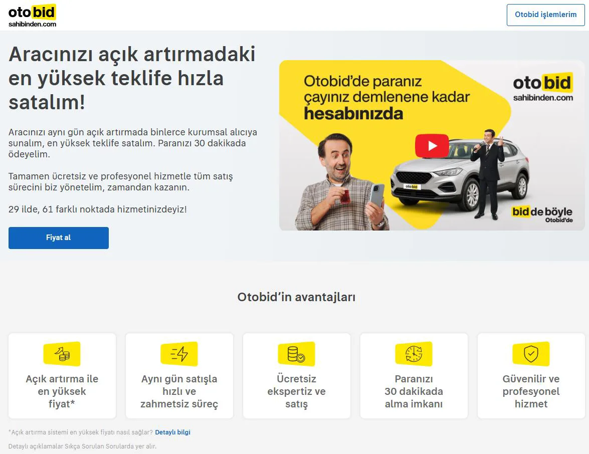 Şekil 8: Bireysel Kullanıcılar İçin www.otobid.com Sitesinin Görünümü