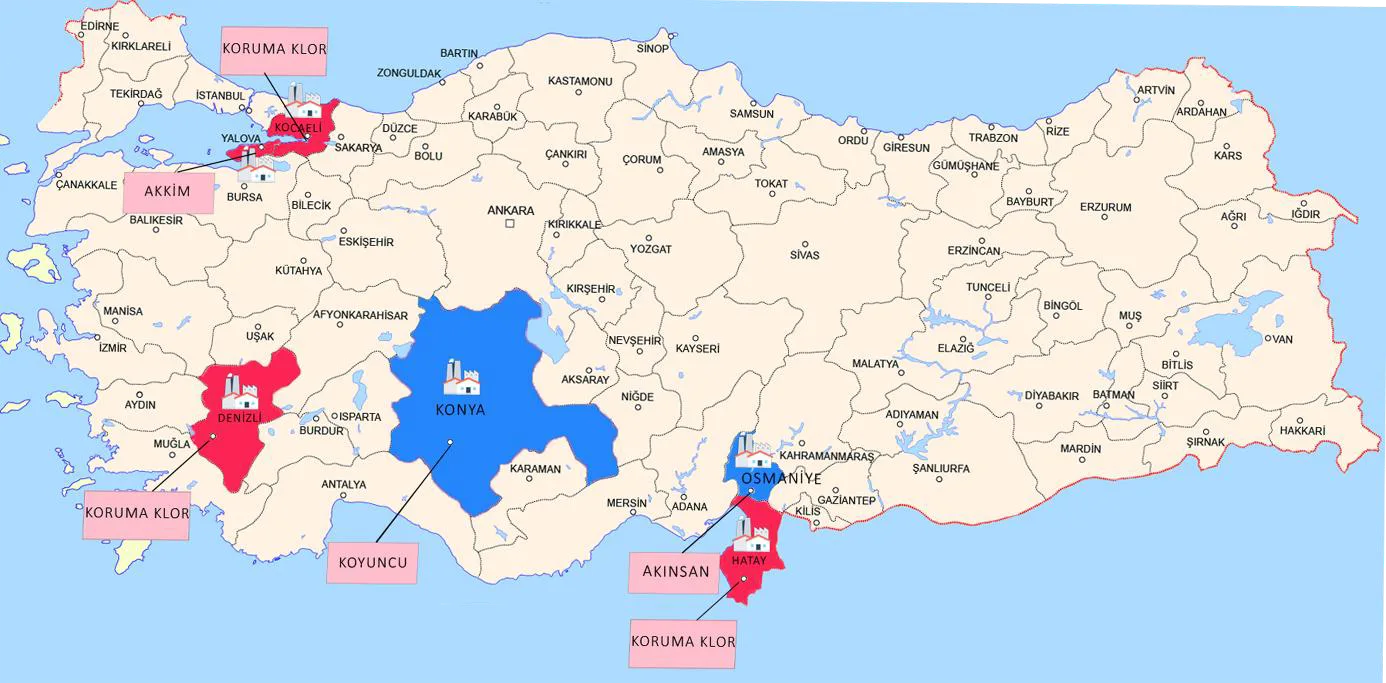 Şekil-3:Türkiye'de Kurulu Klor Alkali Tesisleri