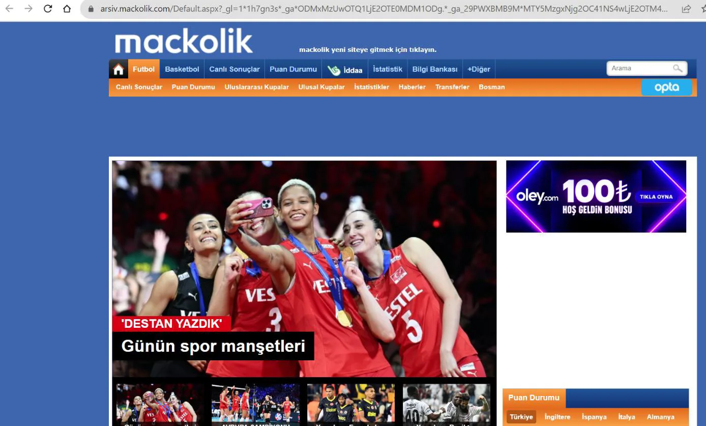 Şekil 12: MAÇKOLİK Eski Site OLEY Reklamları 60