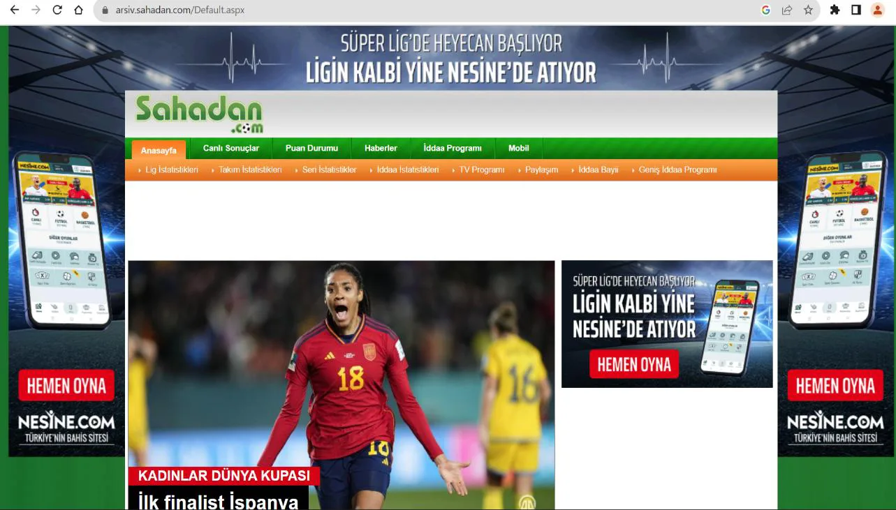 Şekil 7: SAHADAN Ana Sayfa Banner Reklamlar 58