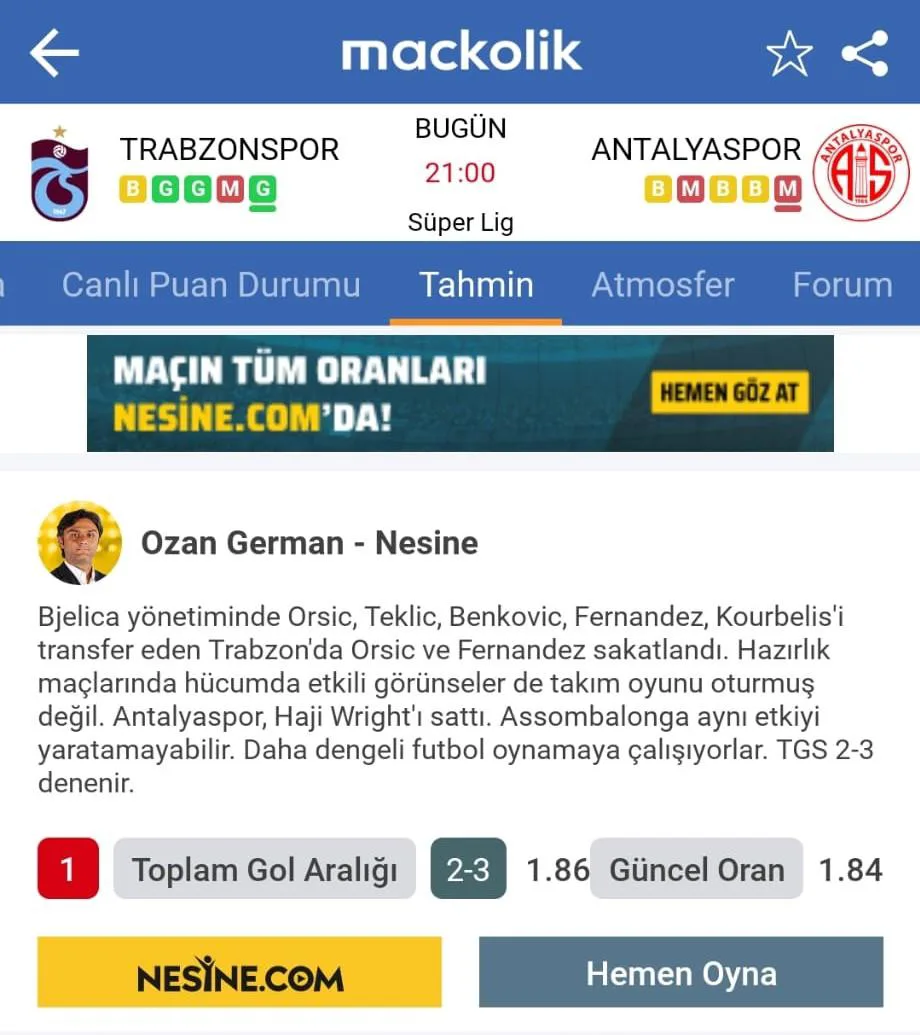 Şekil 11: MAÇKOLİK-Mobil Tahmin Reklam Alanı