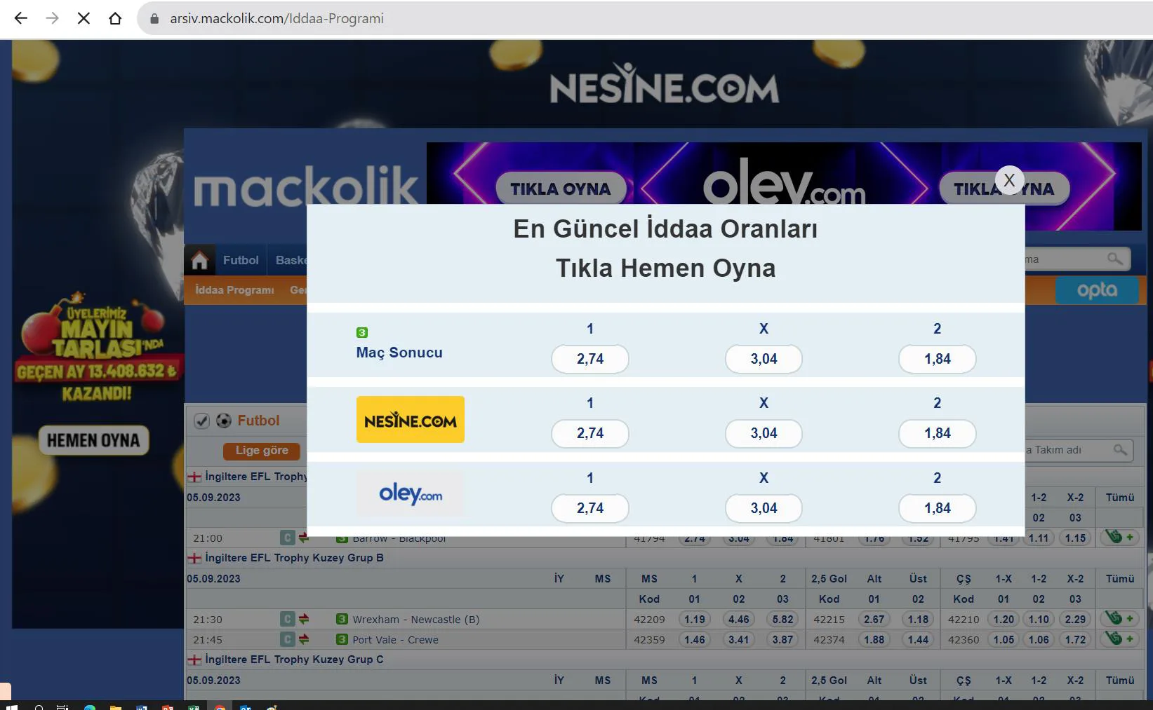 Şekil 18: MAÇKOLİK Eski Site İddaa Sekmesi 20
