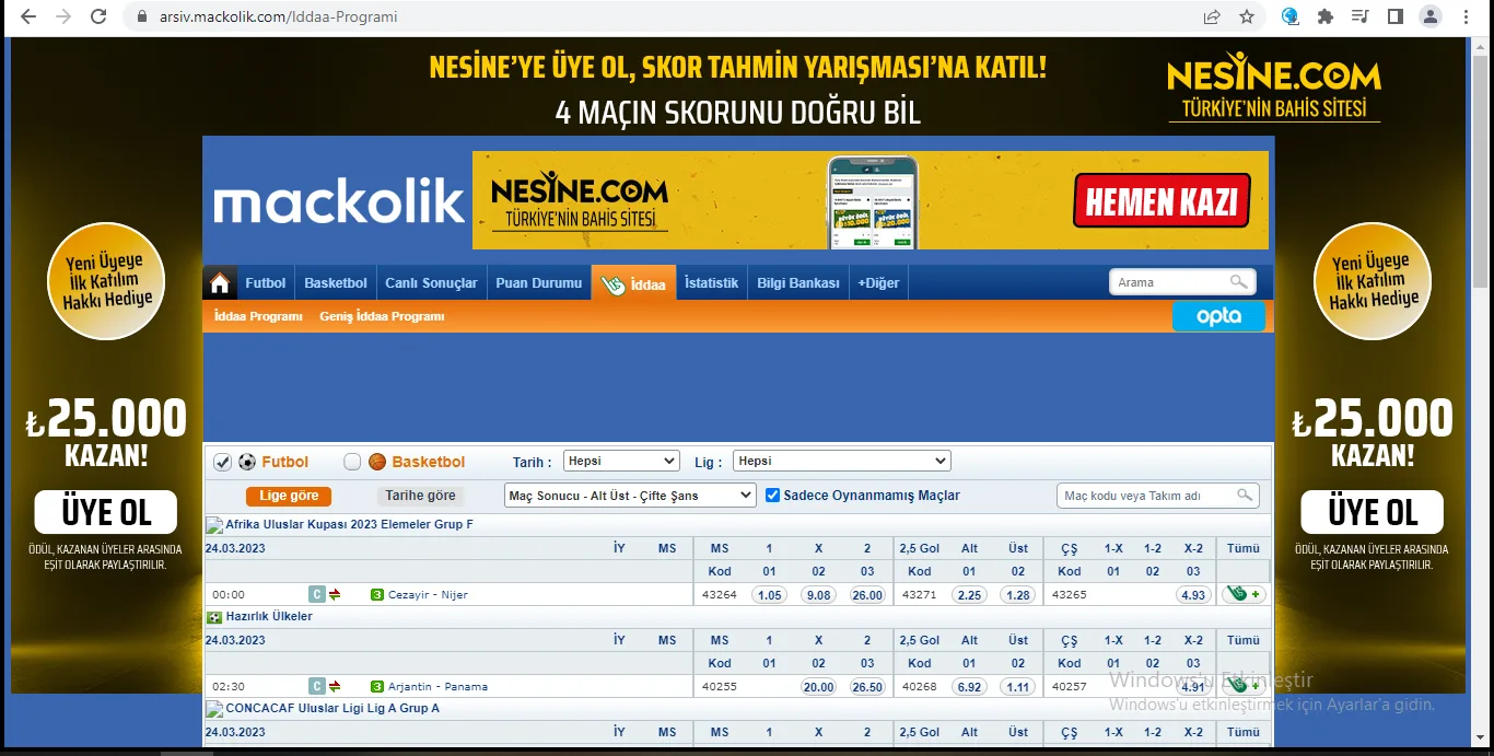 Şekil 3: MAÇKOLİK İddaa Sekmesi