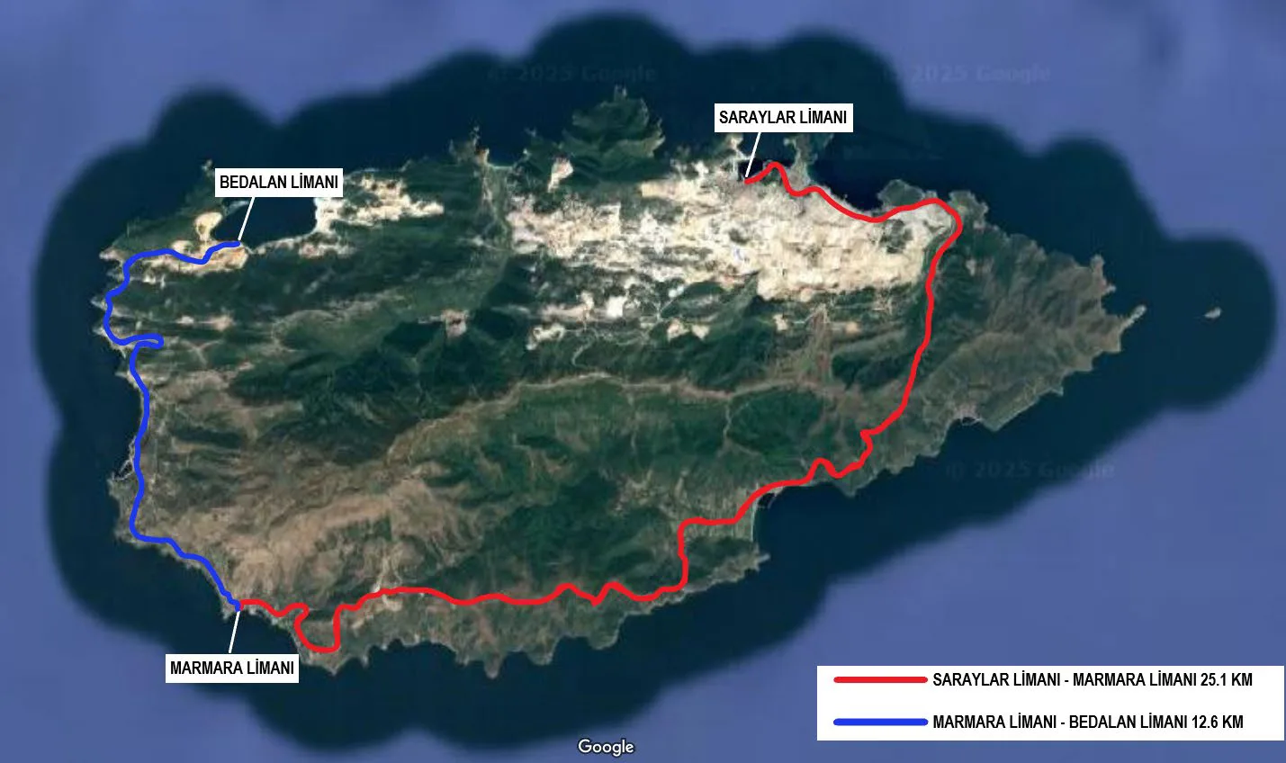 Şekil 1: Marmara Adasında Bulunan Limanların Konumları