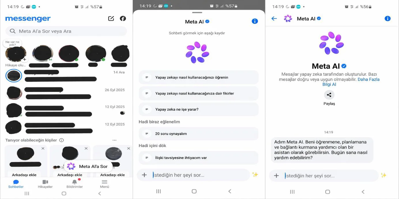 Şekil 4: META AI Ürününün Facebook Mobil Uygulamasındaki Görünümü [59]