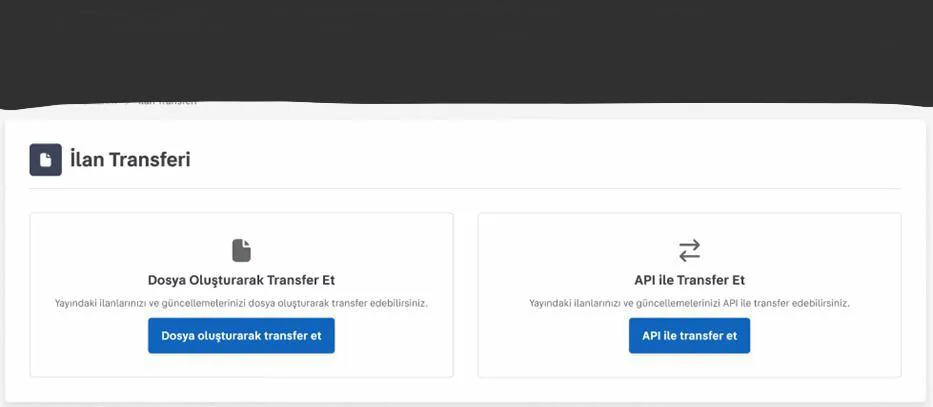 Şekil 3: İlanları Diğer Platformlara Taşıma Yöntemlerine İlişkin Arayüz