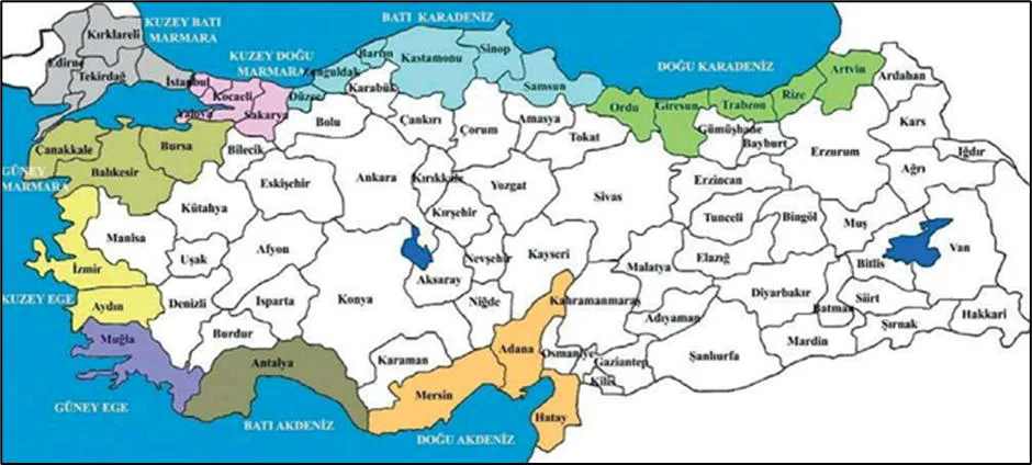 Şekil-7: Türkiye'de Limanların Yer Aldığı Coğrafi Bölgeler