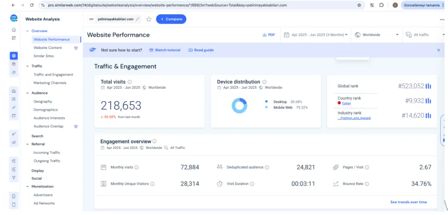 Şekil 1: Similarweb.com Üzerinden Erişilen Veriler