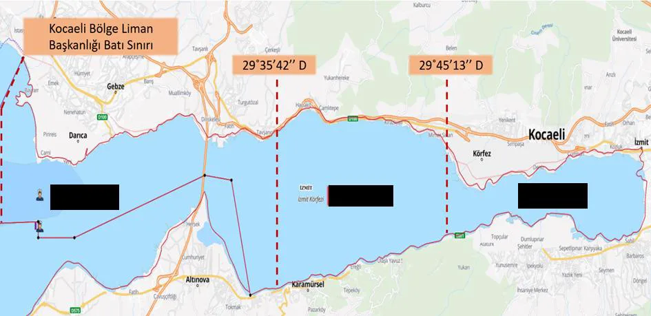 Şekil-2: Kocaeli Körfezi Kılavuzluk ve Römorkörcülük Hizmet Sahaları